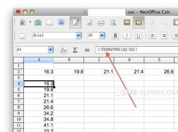 Mac平台Neooffice 电子表格实现数据转置功能