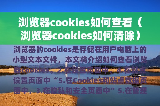 浏览器cookies如何查看（浏览器cookies如何清除）