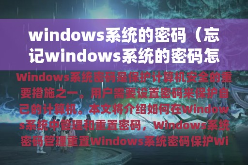 windows系统的密码（忘记windows系统的密码怎么办）