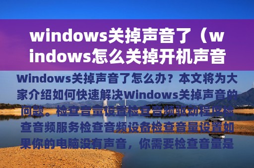 windows关掉声音了（windows怎么关掉开机声音）