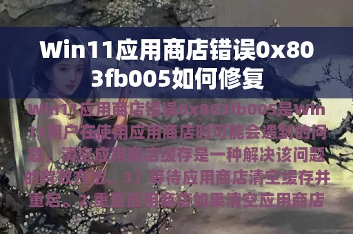 Win11应用商店错误0x803fb005如何修复