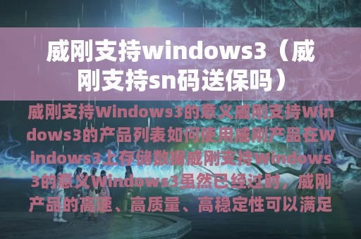 威刚支持windows3（威刚支持sn码送保吗）