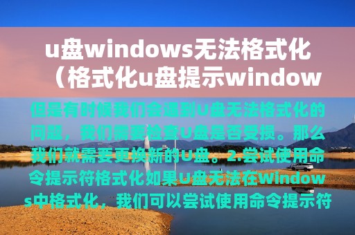 u盘windows无法格式化（格式化u盘提示windows无法格式化）