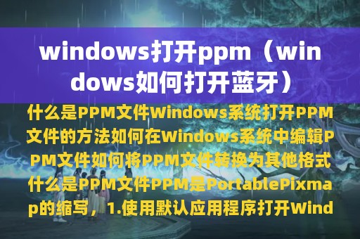 windows打开ppm（windows如何打开蓝牙）