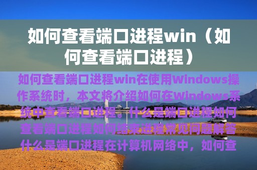 如何查看端口进程win（如何查看端口进程）