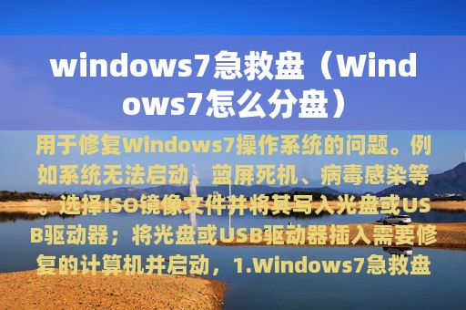 windows7急救盘（Windows7怎么分盘）