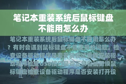 笔记本重装系统后鼠标键盘不能用怎么办