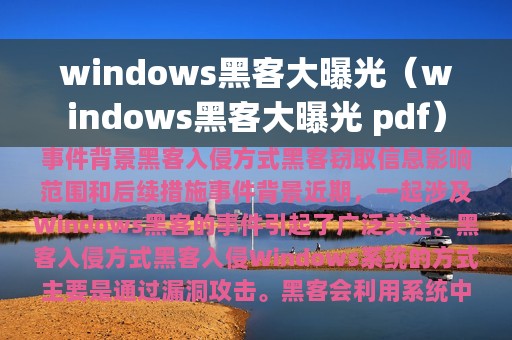windows黑客大曝光（windows黑客大曝光 pdf）