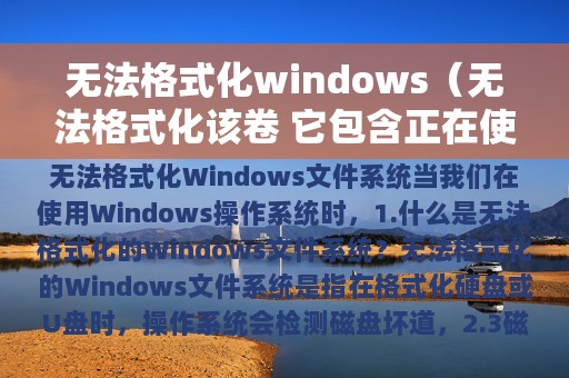 无法格式化windows（无法格式化该卷 它包含正在使用的windows版本）