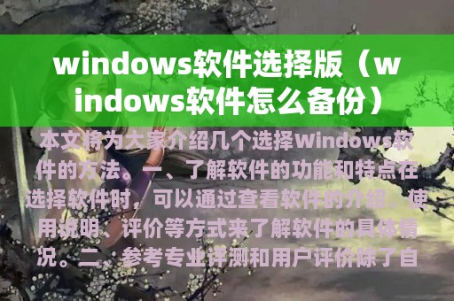 windows软件选择版（windows软件怎么备份）