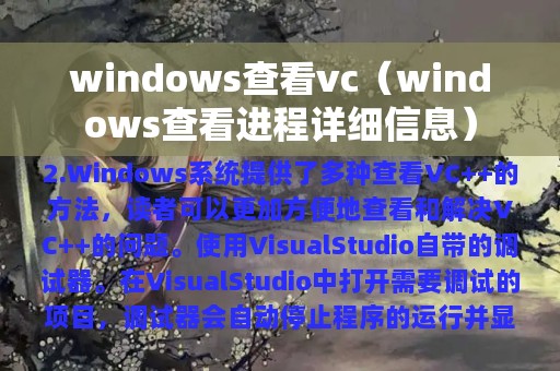 windows查看vc（windows查看进程详细信息）