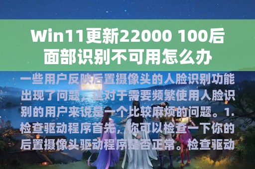 Win11更新22000 100后面部识别不可用怎么办