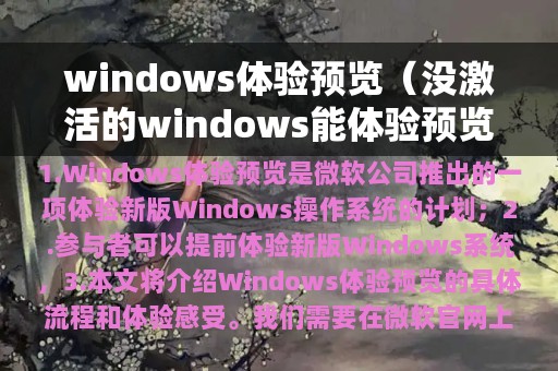 windows体验预览（没激活的windows能体验预览嘛）