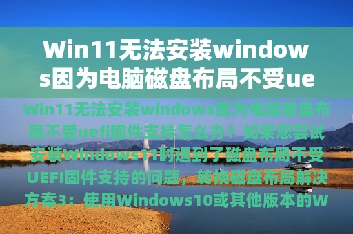 Win11无法安装windows因为电脑磁盘布局不受uefi固件支持怎么办