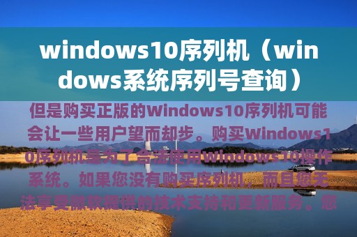 windows10序列机（windows系统序列号查询）