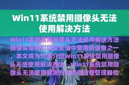 Win11系统禁用摄像头无法使用解决方法