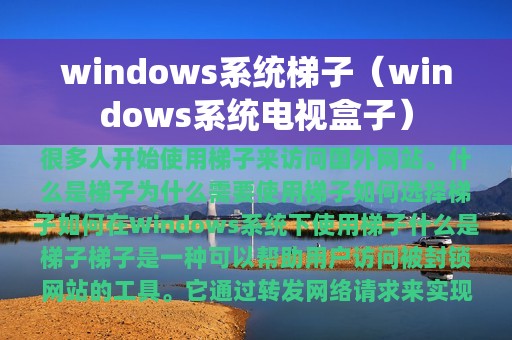 windows系统梯子（windows系统电视盒子）