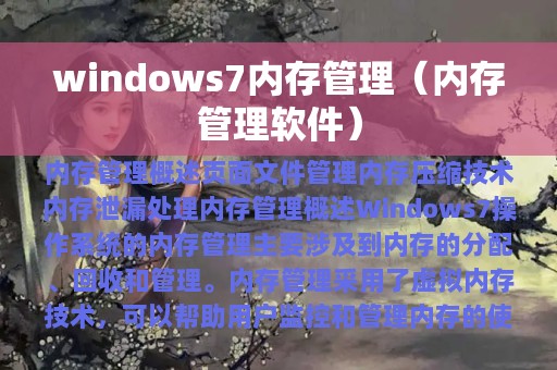 内存管理软件(windows7内存管理)