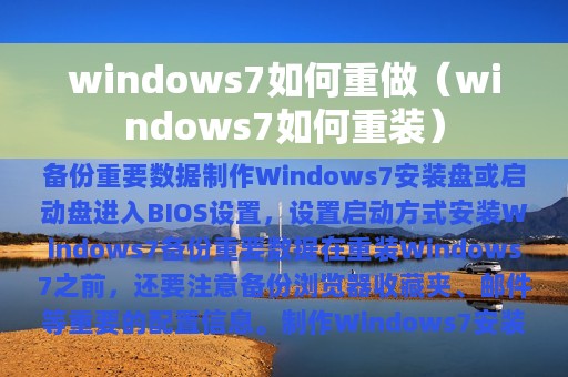 windows7如何重做（windows7如何重装）