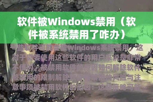 软件被Windows禁用（软件被系统禁用了咋办）