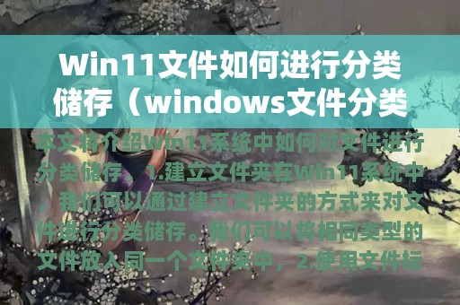 Win11文件如何进行分类储存（windows文件分类管理）