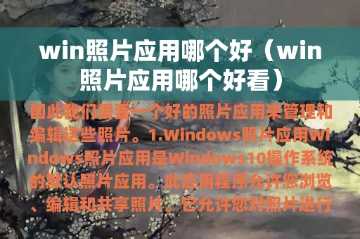 win照片应用哪个好（win照片应用哪个好看）