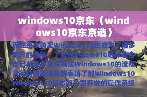 windows10京东（windows10京东京造）