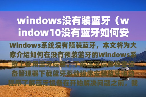 windows没有装蓝牙