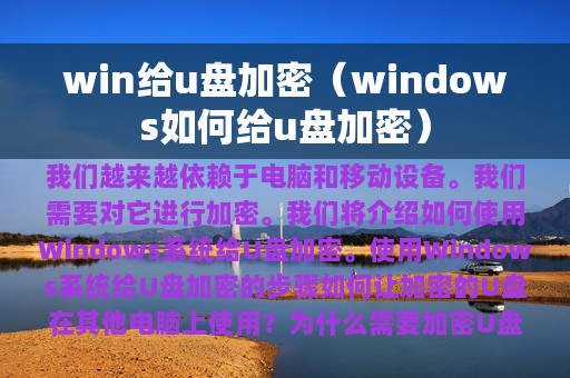 win给u盘加密