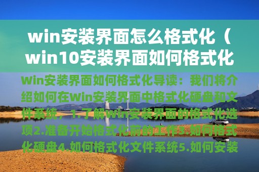 win安装界面怎么格式化（win10安装界面如何格式化）