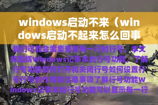 windows启动不来（windows启动不起来怎么回事）